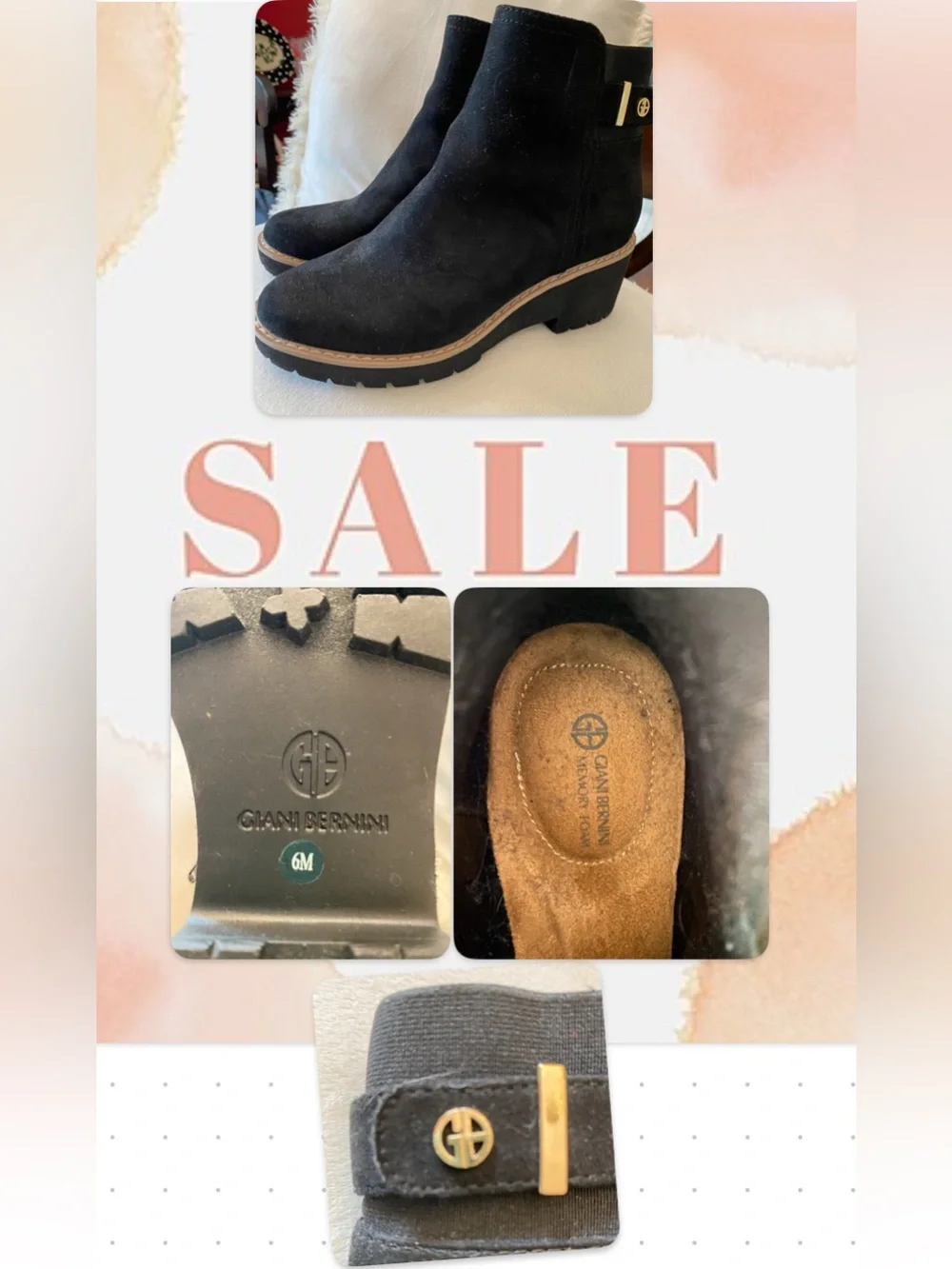 Giani Bernini Black Suede Lug Sole Ankle Boots